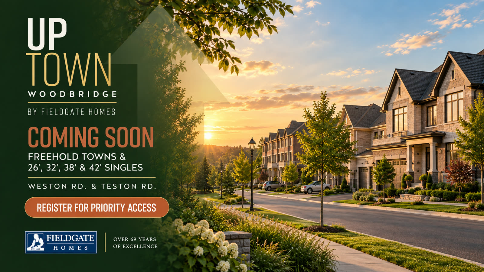 UpTown Woodbridge by Fieldgate Homes — coming soon, freehold towns and 26', 32', 38' and 42' singles at Weston Rd. & Teston Rd.